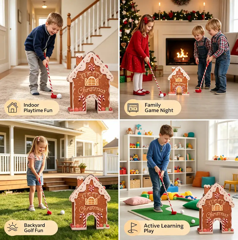Christmas Gingerbread House Mini Golf Set Toy for Kids
